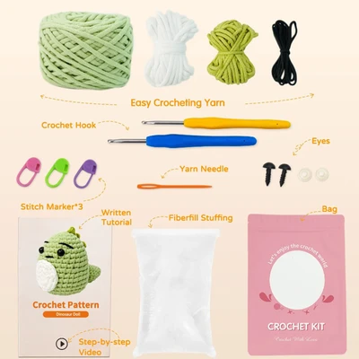 Gambar Pretty Missy Set Craft Dinosaur Crochet Kit Small - Hijau/putih
