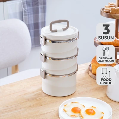 Gambar Appetite Subin Kotak Makan Plastik 3 Susun 2.6 Liter - Putih