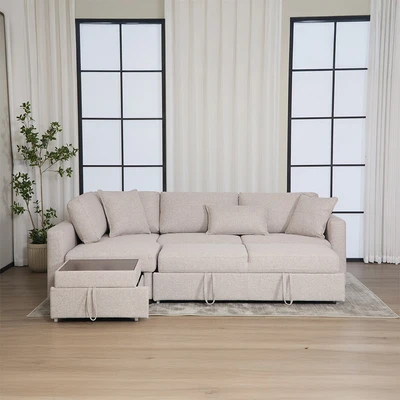 Gambar Informa Helix Sofa Bed Sudut Fabric Kiri - Cokelat Muda