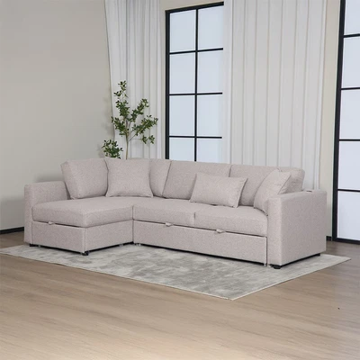 Gambar Informa Helix Sofa Bed Sudut Fabric Kiri - Cokelat Muda