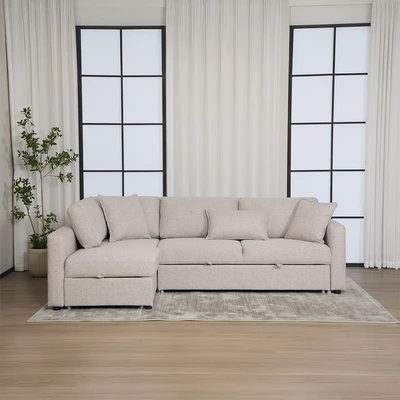 Gambar Informa Helix Sofa Bed Sudut Fabric Kiri - Cokelat Muda