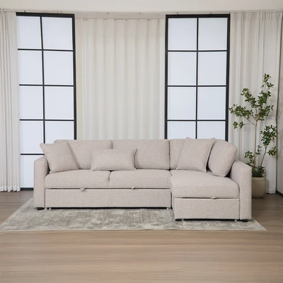 Gambar Informa Helix Sofa Bed Sudut Fabric Kanan - Cokelat Muda
