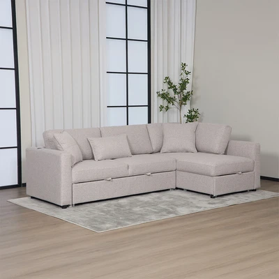 Gambar Informa Helix Sofa Bed Sudut Fabric Kanan - Cokelat Muda