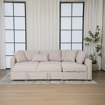 Gambar Informa Helix Sofa Bed Sudut Fabric Kanan - Cokelat Muda