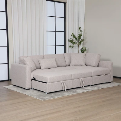 Gambar Informa Helix Sofa Bed Sudut Fabric Kanan - Cokelat Muda