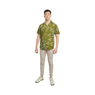 Gambar Pendopo Ukuran XL Dhanva Kemeja Batik Pria - Hijau Olive