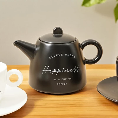 Gambar Appetite Brielle Teko Teh & Cangkir Porcelain Dengan Saucer 700 ml Set 5 Pcs - Hitam/Putih