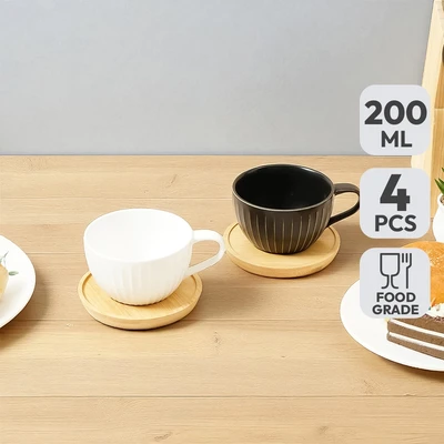 Gambar Appetite Brielle Cangkir Porcelain Dengan Saucer 200 ml Set 4 pcs - Hitam/Putih