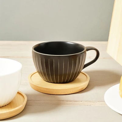 Gambar Appetite Brielle Cangkir Porcelain Dengan Saucer 200 ml Set 4 pcs - Hitam/Putih