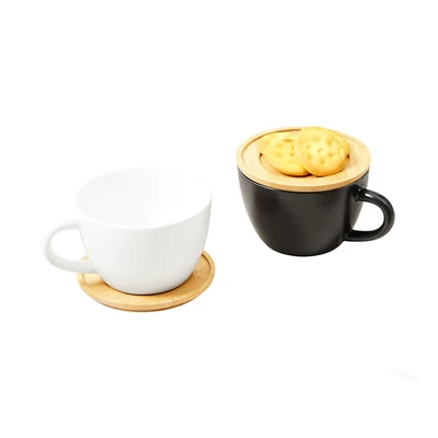 Gambar Appetite Brielle Cangkir Porcelain Dengan Saucer 470 ml Set 4 pcs - Hitam/Putih