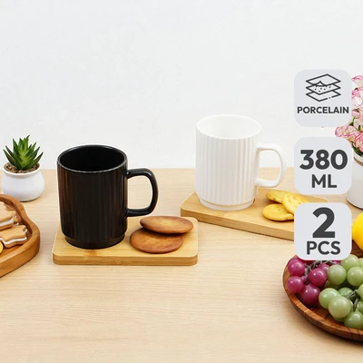Gambar Appetite Brielle Mug Porcelain Dengan Nampan 380 ml Set 2 pcs - Putih/Hitam