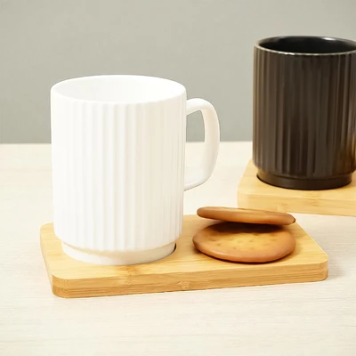 Gambar Appetite Brielle Mug Porcelain Dengan Nampan 380 ml Set 2 pcs - Putih/Hitam