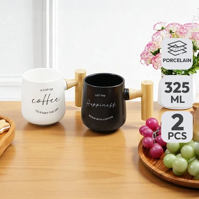 Gambar Appetite Brielle Mug Porcelain 325 ml Set 2 pcs - Hitam/Putih
