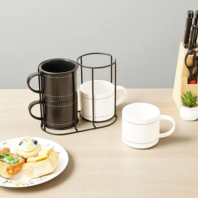 Gambar Appetite Brielle Mug Porcelain Dengan Low Rak 480 ml Set 4 pcs - Hitam/Putih