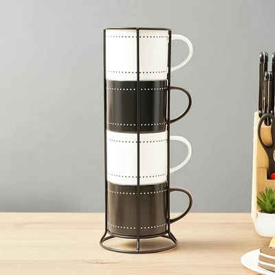 Gambar Appetite Brielle Mug Porcelain Dengan High Rak 480 ml Set 4 pcs - Hitam/Putih