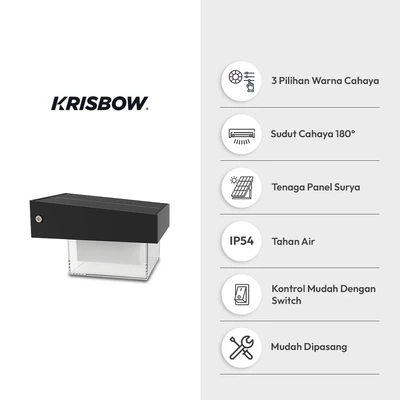 Gambar Krisbow Trans Lampu Dinding Outdoor LED Solar 3CCT IP54 Square - Hitam