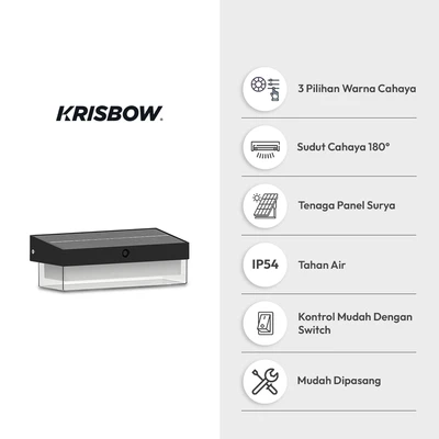 Gambar Krisbow Trans Lampu Dinding Outdoor LED Solar 3CCT IP54 Rectangle - Hitam