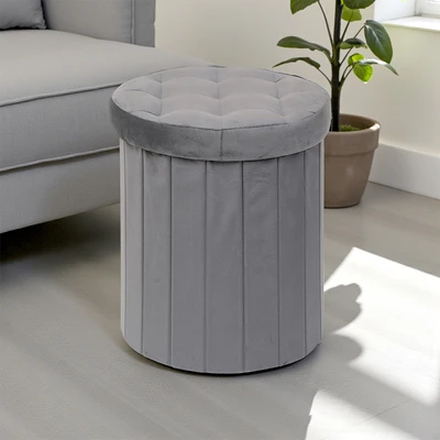 Gambar Selma Hena Bangku Ottoman Fabric Dot - Abu-Abu