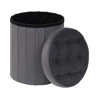 Gambar Selma Hena Bangku Ottoman Fabric Dot - Abu-Abu
