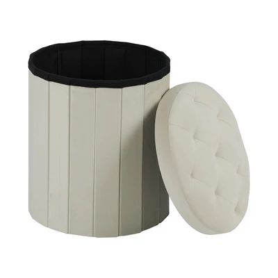 Gambar Selma Hena Bangku Ottoman Fabric Dot - Krem