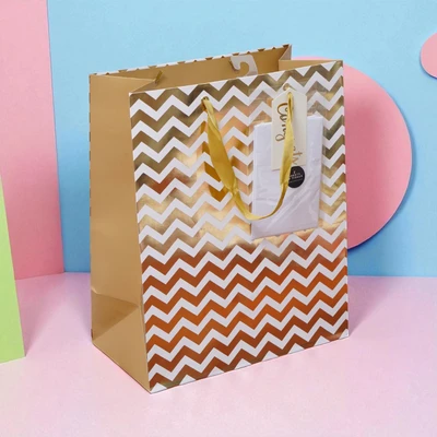 Gambar Ataru 26.5x33x14 cm Tas Kado Zigzag - Putih/Gold