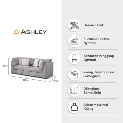 Gambar Ashley Kellway Set Sofa Fabric 2 Seater Dengan Penyimpanan - Abu-Abu
