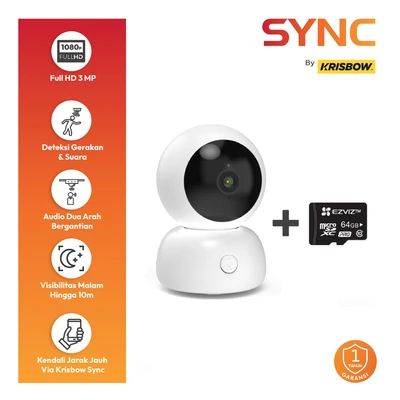 Gambar Krisbow Sync Smart Wifi Ip Camera Speed 15T Dengan Micro Sd 64 Gb - Putih