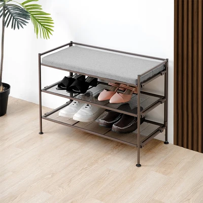 Gambar Stora Mesh Rak Sepatu 3 Tingkat Dengan Dudukan - Abu-Abu