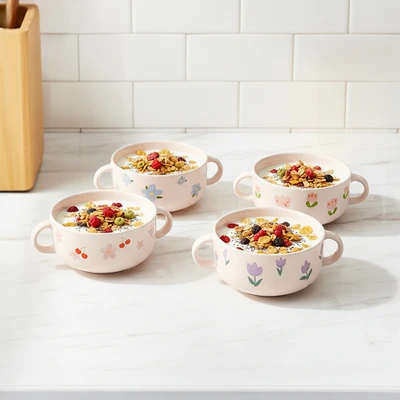 Gambar Appetite Florence Mangkuk Saji Porcelain 420 ml Set 4 pcs - Pink