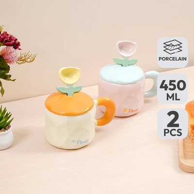 Gambar Appetite Mug Porcelain Dengan Tutup & Sendok 450 ml Set 2 pcs - Mix