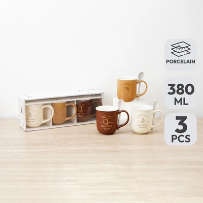 Gambar Appetite Hazel Mug Porcelain Dengan Sendok 380 ml Set 3 pcs - Mix