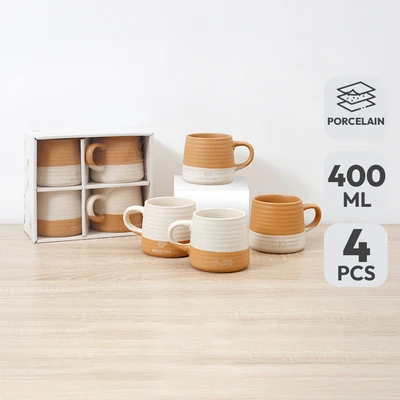 Gambar Appetite Hazel Mug Porcelain 400 ml Set 4 pcs - Cokelat/Krem