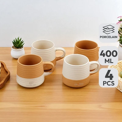 Gambar Appetite Hazel Mug Porcelain 400 ml Set 4 pcs - Cokelat/Krem