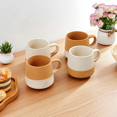 Gambar Appetite Hazel Mug Porcelain 400 ml Set 4 pcs - Cokelat/Krem