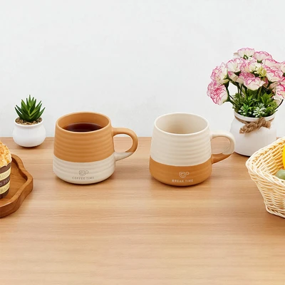 Gambar Appetite Hazel Mug Porcelain 400 ml Set 4 pcs - Cokelat/Krem