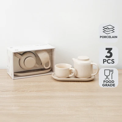 Gambar Appetite Hazel Teko Teh & Cangkir Porcelain Dengan Nampan 600 ml Set 3 Pcs - Putih