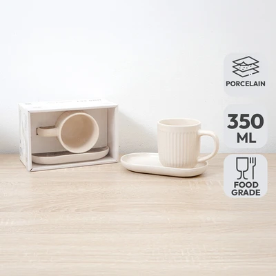 Gambar Appetite Hazel Mug Porcelain Dengan Nampan 350 ml - Putih