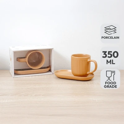 Gambar Appetite Hazel Mug Porcelain Dengan Nampan 350 ml - Cokelat
