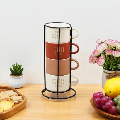 Gambar Appetite Hazel Mug Porcelain Dengan Rak 160 ml Set 5 pcs - Mix