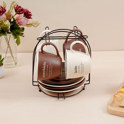 Gambar Appetite Cangkir & Saucer Porcelain Dengan Rak 200 ml Set 9 pcs - Cokelat/Krem