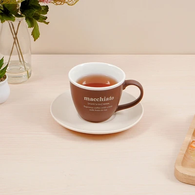 Gambar Appetite Cangkir & Saucer Porcelain Dengan Rak 200 ml Set 9 pcs - Cokelat/Krem