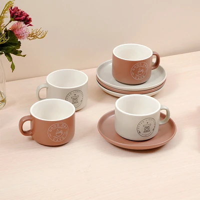 Gambar Appetite Hazel Cangkir Dengan Saucer Porcelain 240 ml Set 8 pcs - Cokelat/Krem