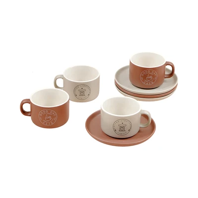 Gambar Appetite Hazel Cangkir Dengan Saucer Porcelain 240 ml Set 8 pcs - Cokelat/Krem