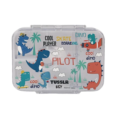 Gambar Tusslr Kotak Makan Anak Plastik 4 Sekat Dino - Transparan