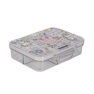 Gambar Tusslr Kotak Makan Plastik 4 Sekat Unicorn Transparan