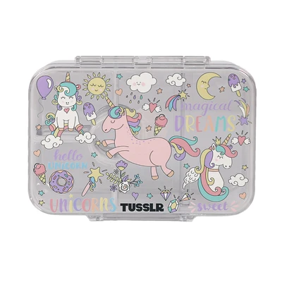 Gambar Tusslr Kotak Makan Plastik 4 Sekat Unicorn Transparan