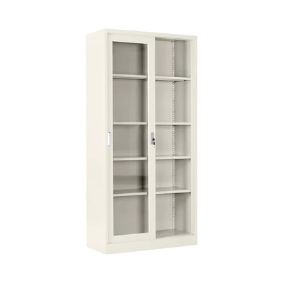 Gambar Krisbow Winnie Lemari Arsip Kantor Metal 2 Pintu Geser Kaca - Krem Beige