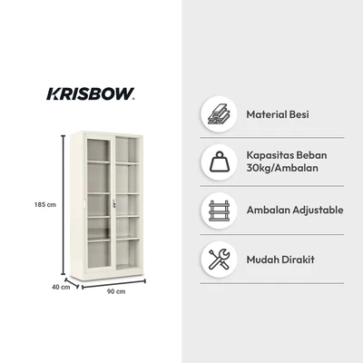 Gambar Krisbow Winnie Lemari Arsip Kantor Metal 2 Pintu Geser Kaca - Krem Beige