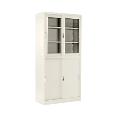 Gambar Krisbow Winnie Lemari Arsip Kantor Metal 4 Pintu Geser Half Kaca - Krem Beige