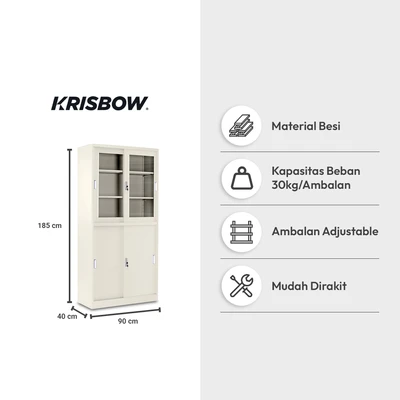 Gambar Krisbow Winnie Lemari Arsip Kantor Metal 4 Pintu Geser Half Kaca - Krem Beige